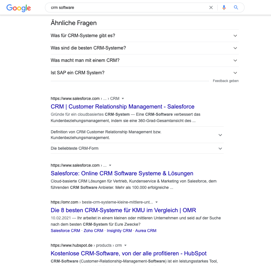Google-Suche zu crm software 