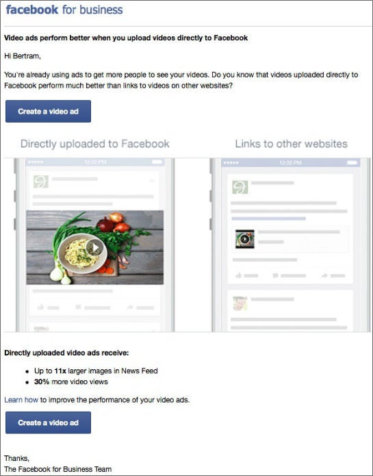 Diese Mail verschickte Facebook vor Kurzem an Anzeigenkunden (Quelle: Bertram Gugel)