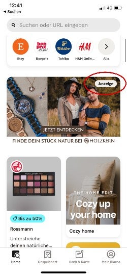 Eine Werbeanzeige von Holzkern in der Klarna Ad