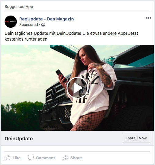 RapUpdate Facebook App Install Ads Werbung Video OMR