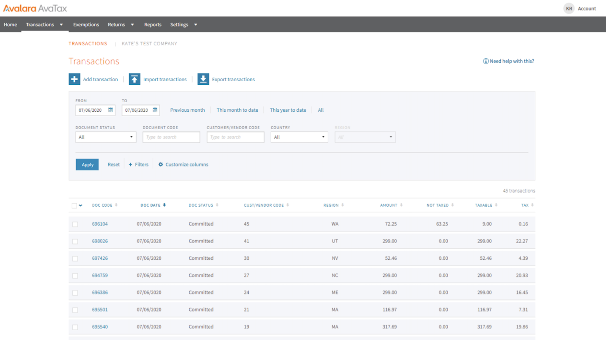 Avalara Screenshot