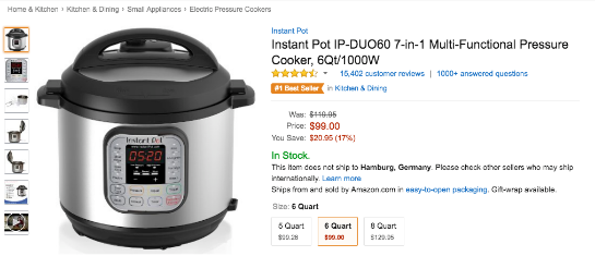 Instant Pot Produktseite