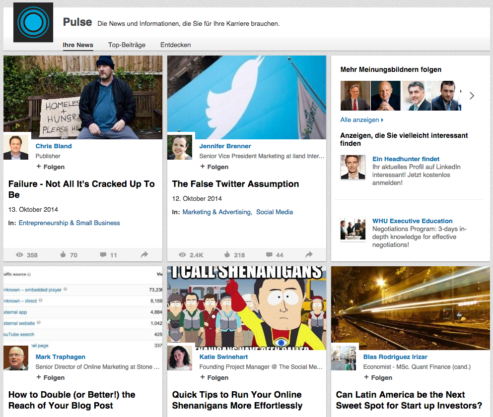 Screenshot: Pulse-Startseite