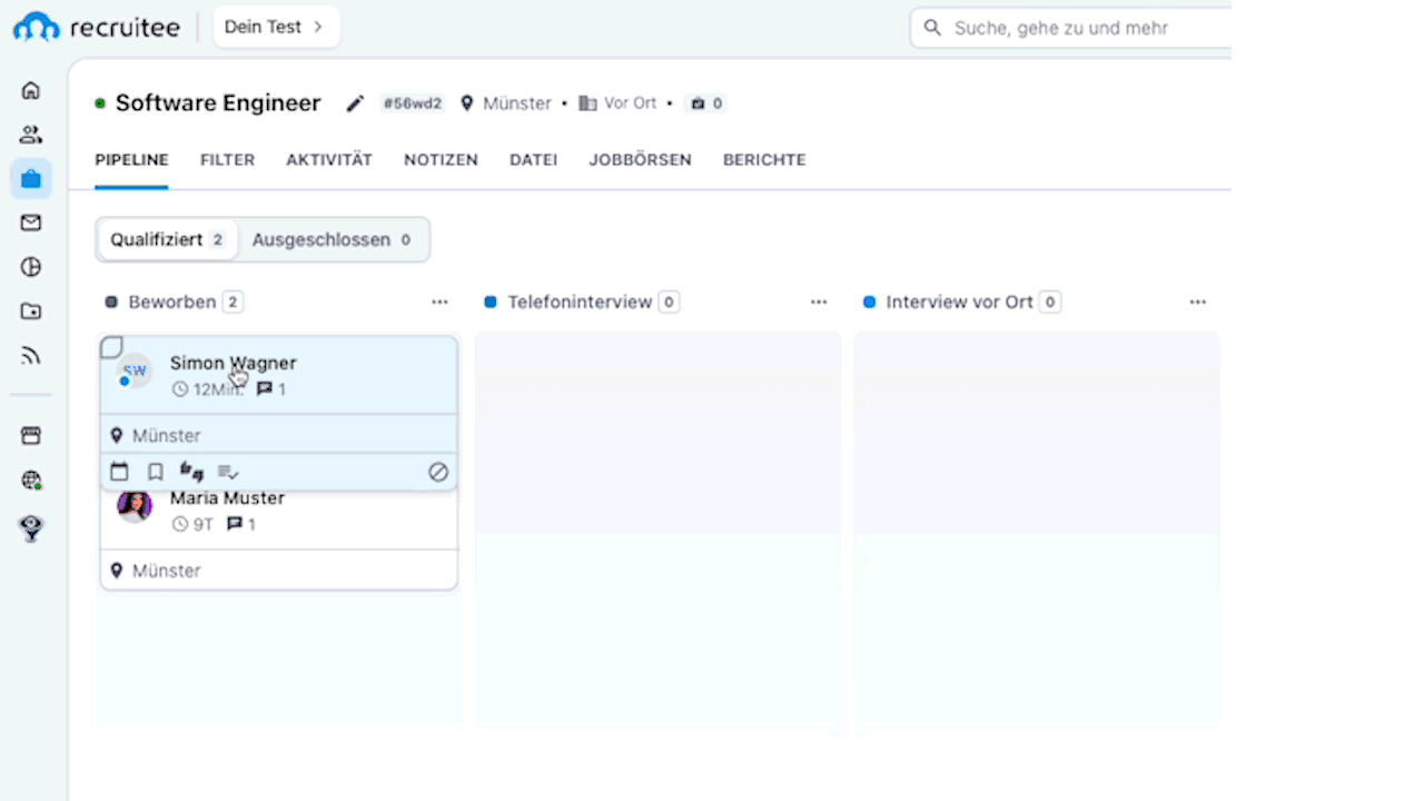 GIF der Marketing Automation in Recruitee (WhatsApp Recruiting)