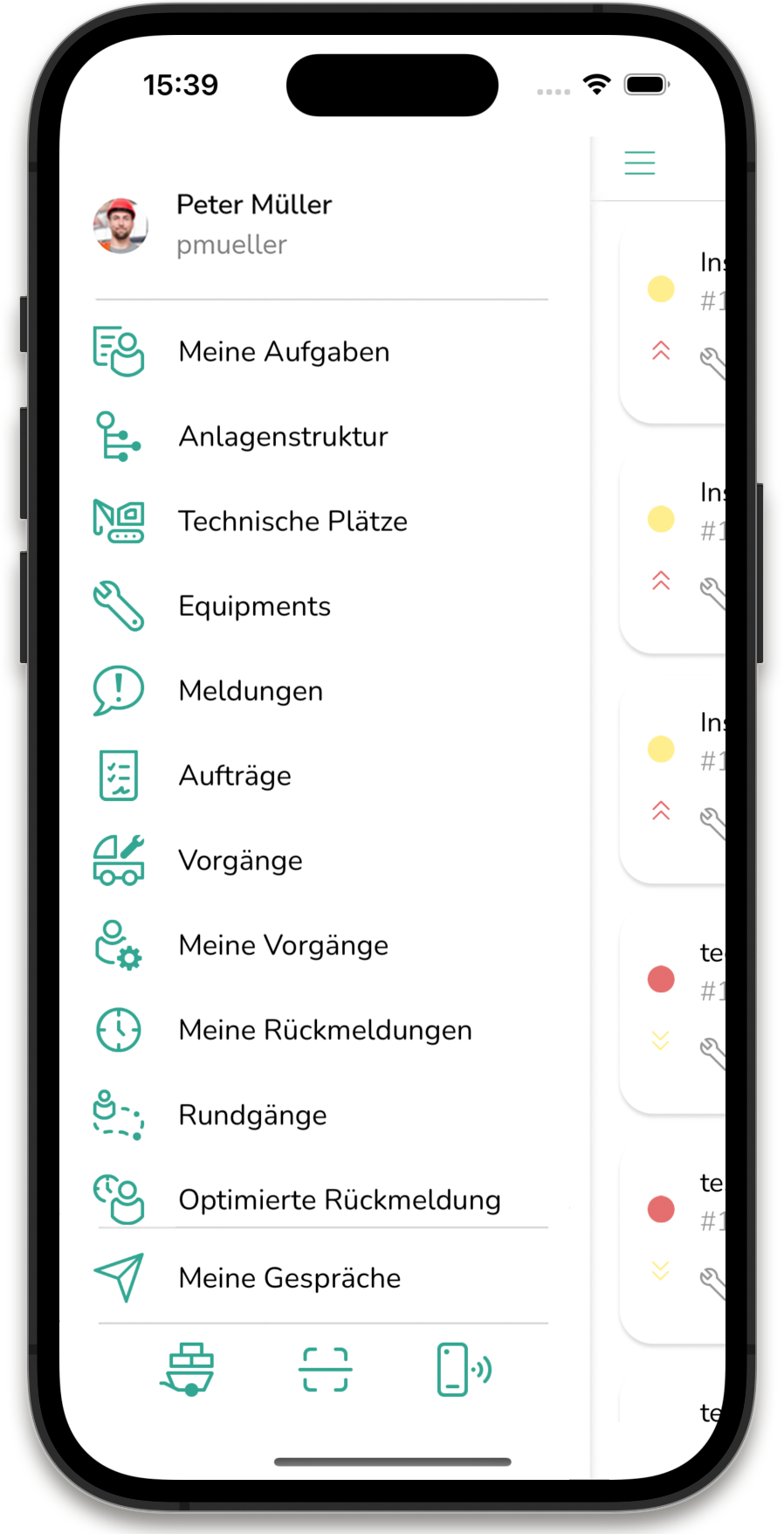 Mobilansicht: Menüs