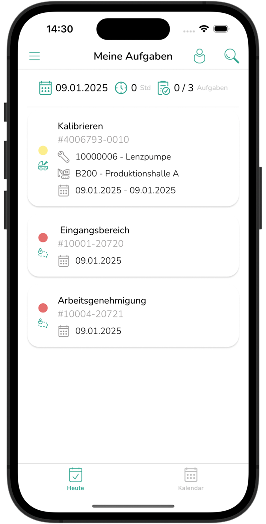 Mobilansicht: Aufgaben