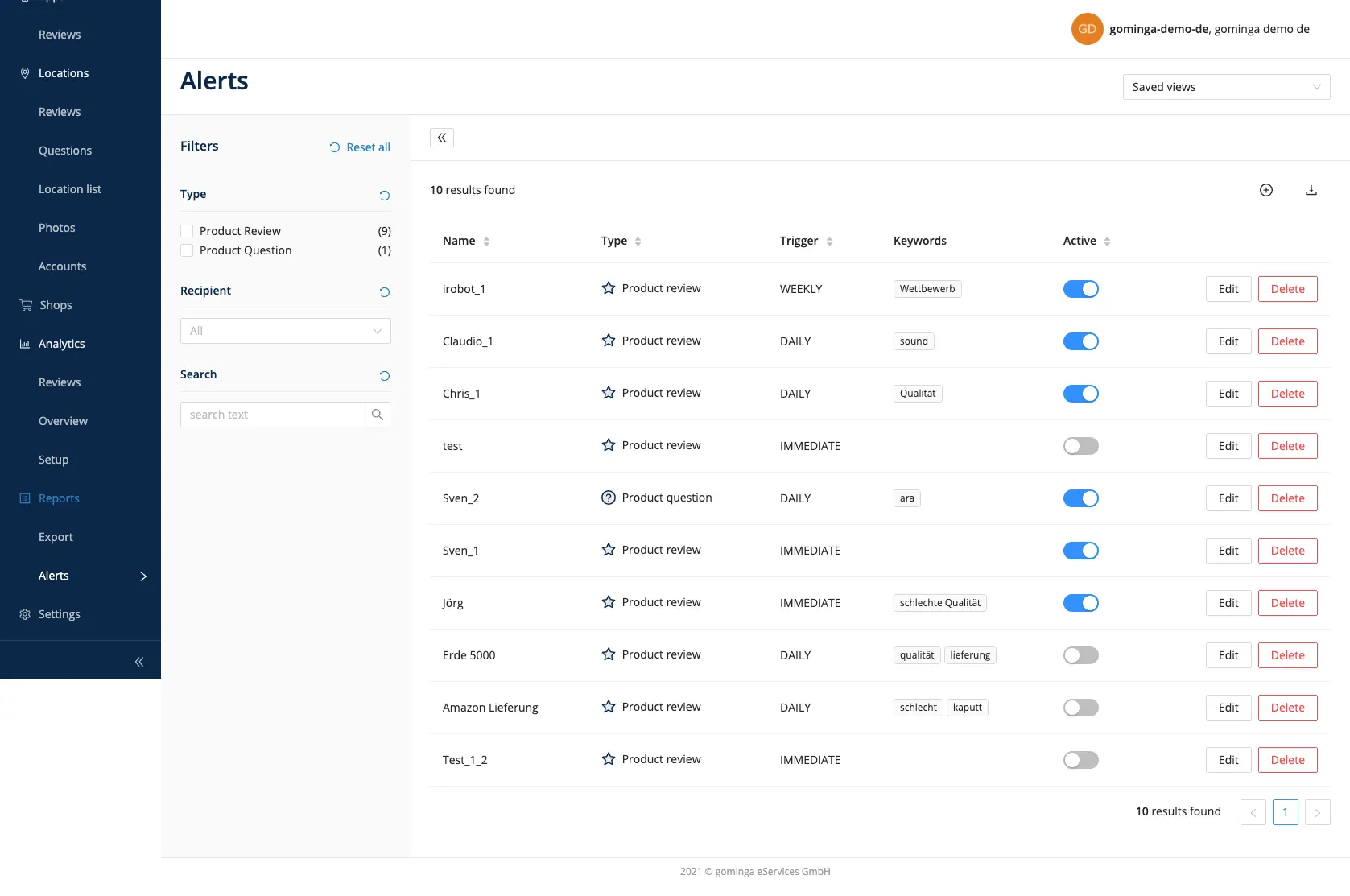 gominga Review Manager Screenshot