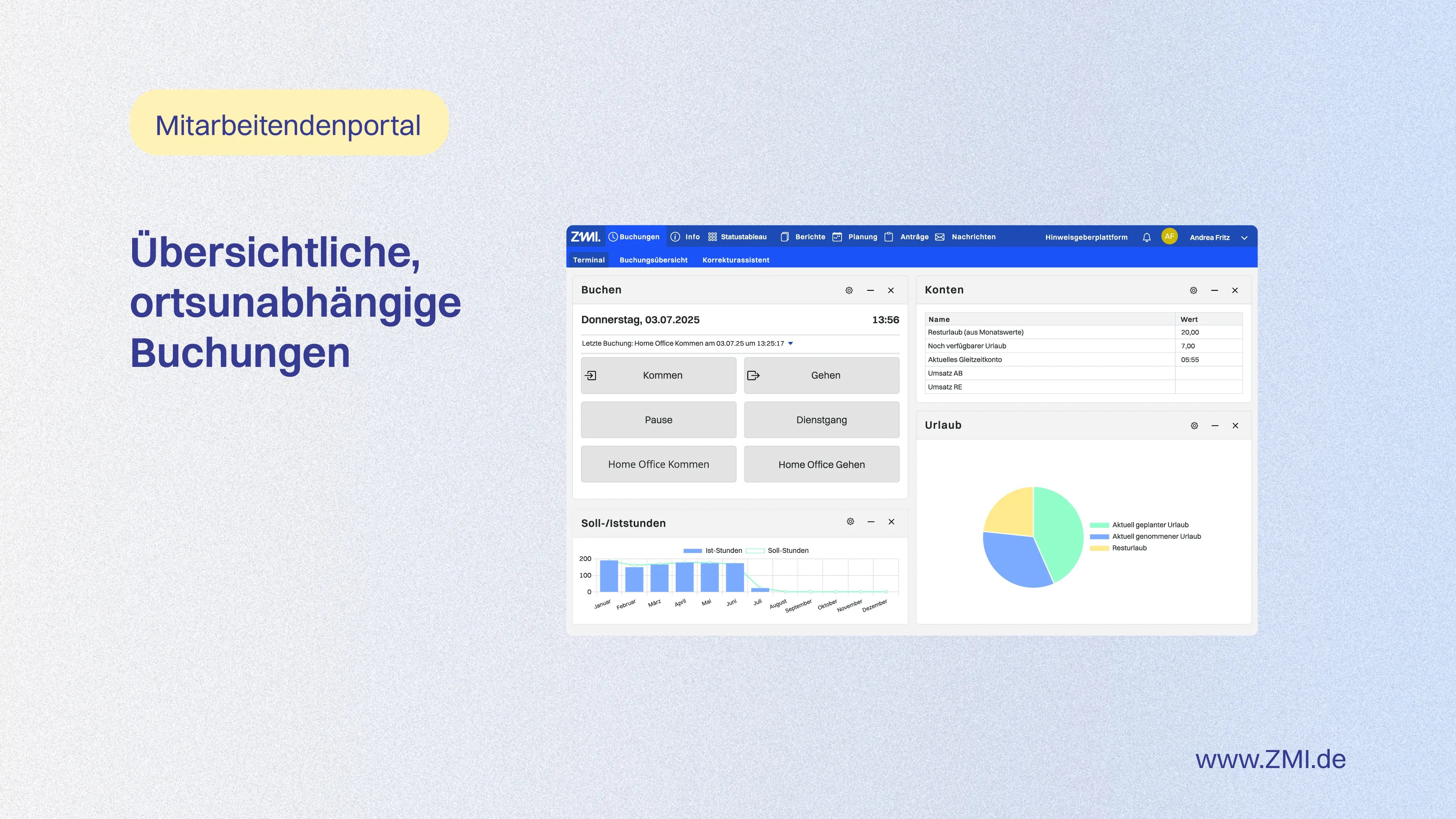 Mit ZMI kannst du von überall aus Arbeitszeit erfassen.webp