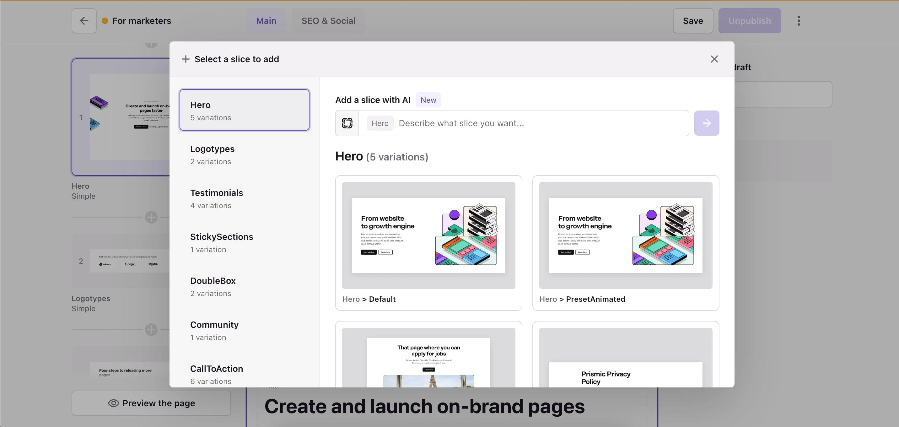 prismic.io Screenshot