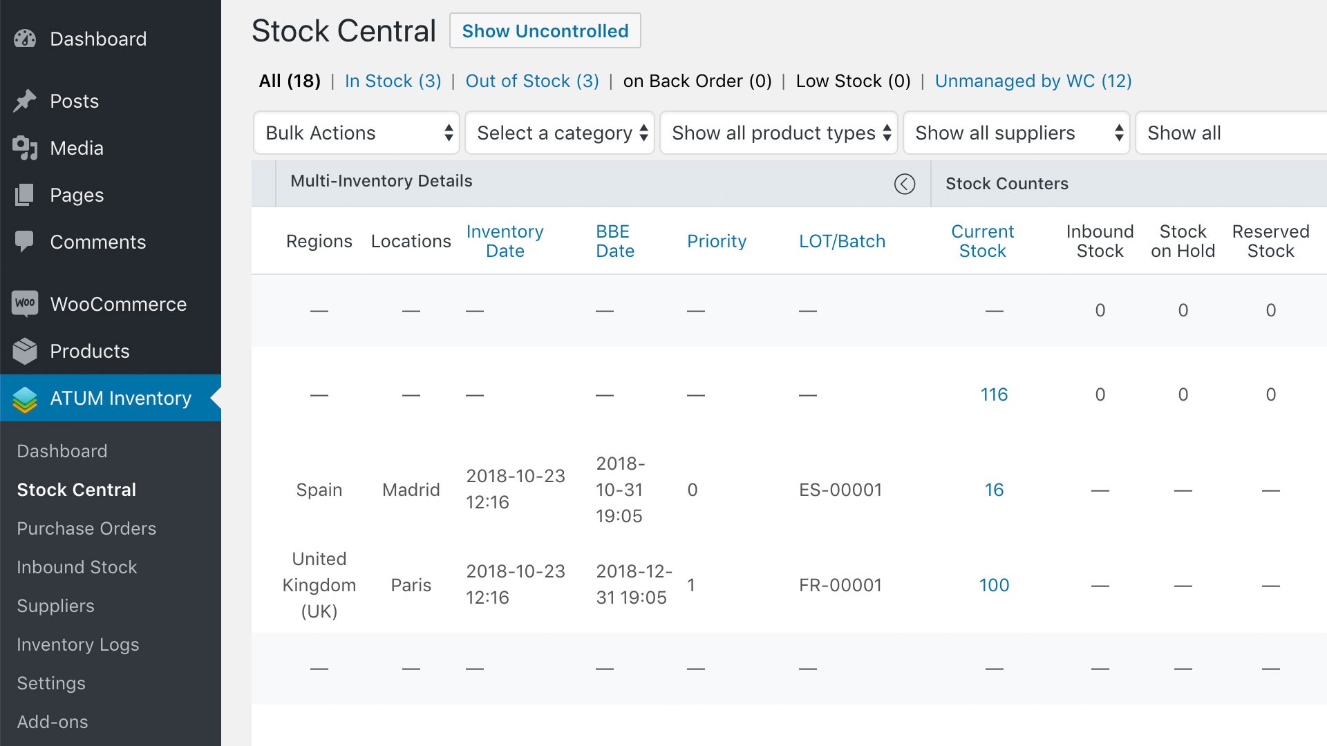 ATUM Inventory Management Screenshot