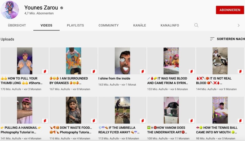 Die am häufigsten abgerufenen Youtube Videos von Younes Zarou