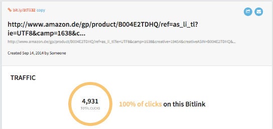 Öffentlich einsehbare Statistiken des Affiliate-Links unter dem Youtube-Video von Dominik Franke