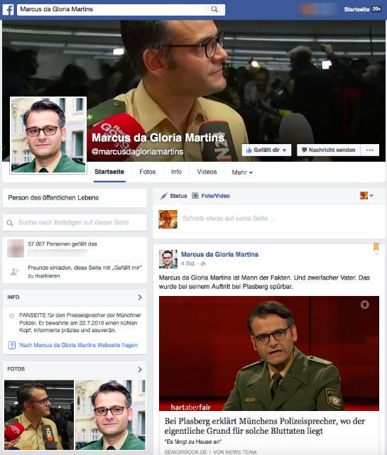 Die Fanseite von Marcus da Gloria Martins auf Facebook. Ganz oben: ein Link zu einem Artikel bei Seniorbook (Screenshot)