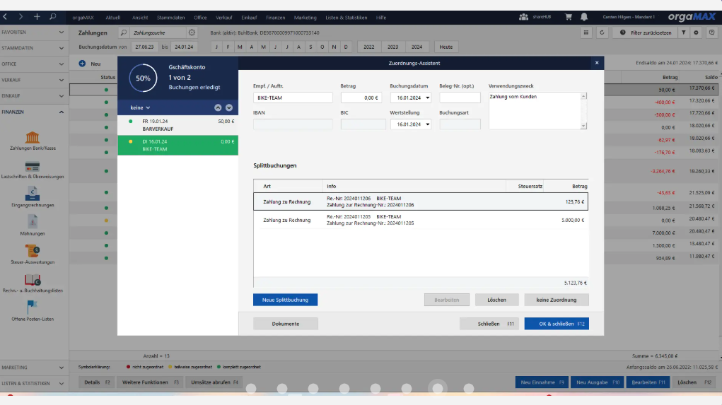orgaMAX ERP Screenshot