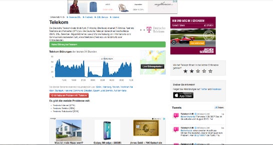 Eine Detailseite bei allestörungen.de: Viele Banner, Adsense und Ligatus.