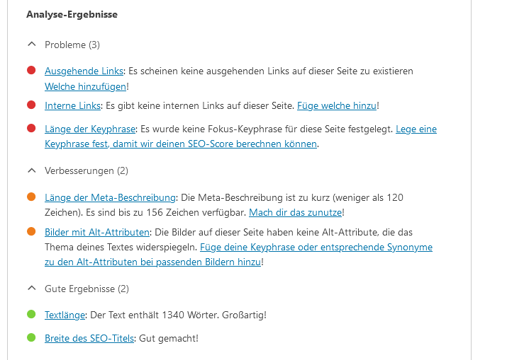 Yoast SEO-Analyse