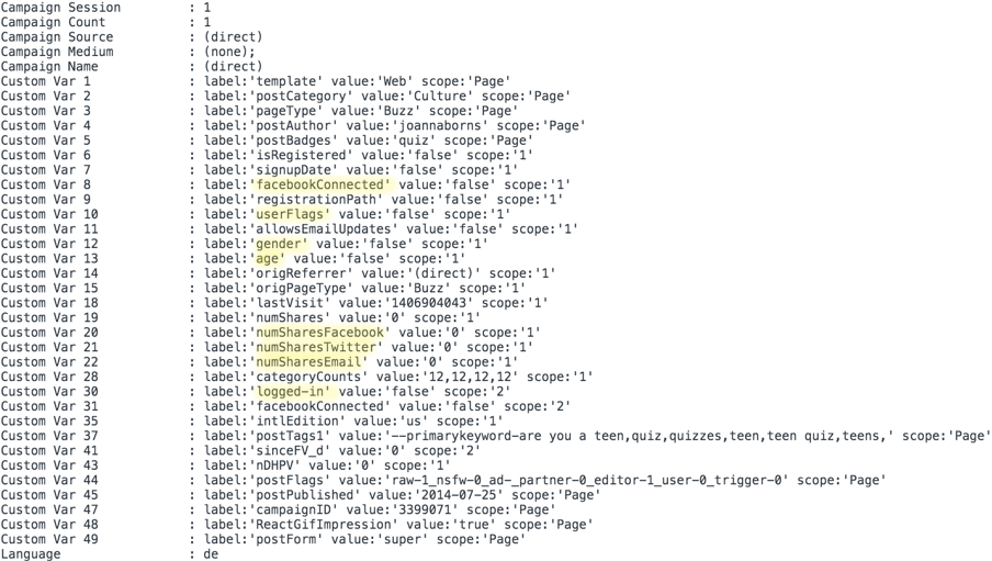 Screenshot Google Analytics Debugger