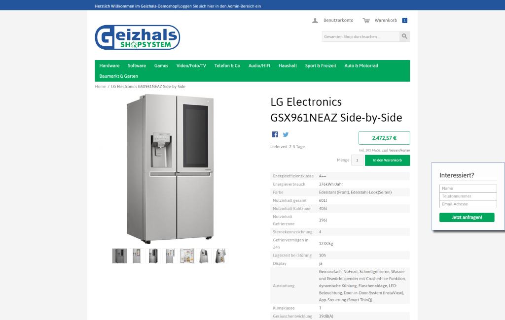 Geizhals Shopsystem Screenshot