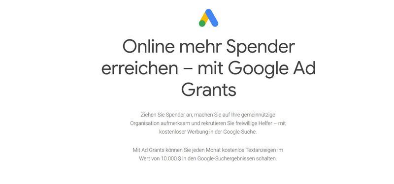 Screenshot Google Ads Grants Start Bild 