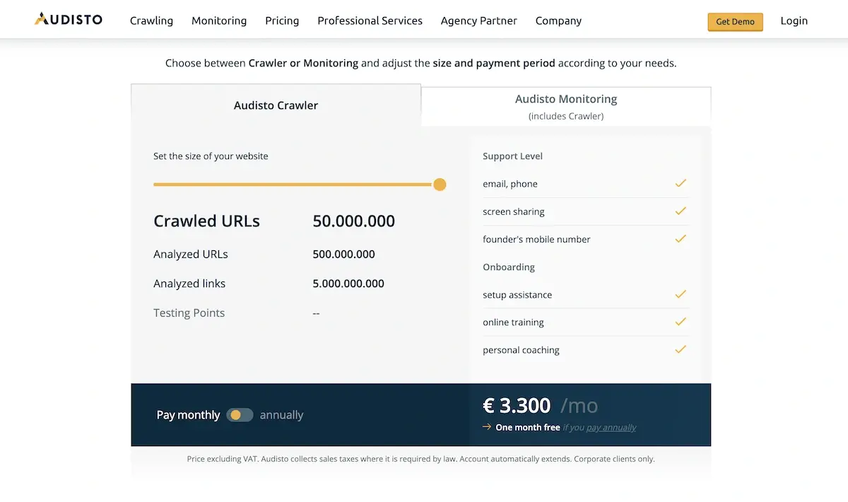 Audisto Crawler Kosten für 50.000.000 Crawls pro Monat