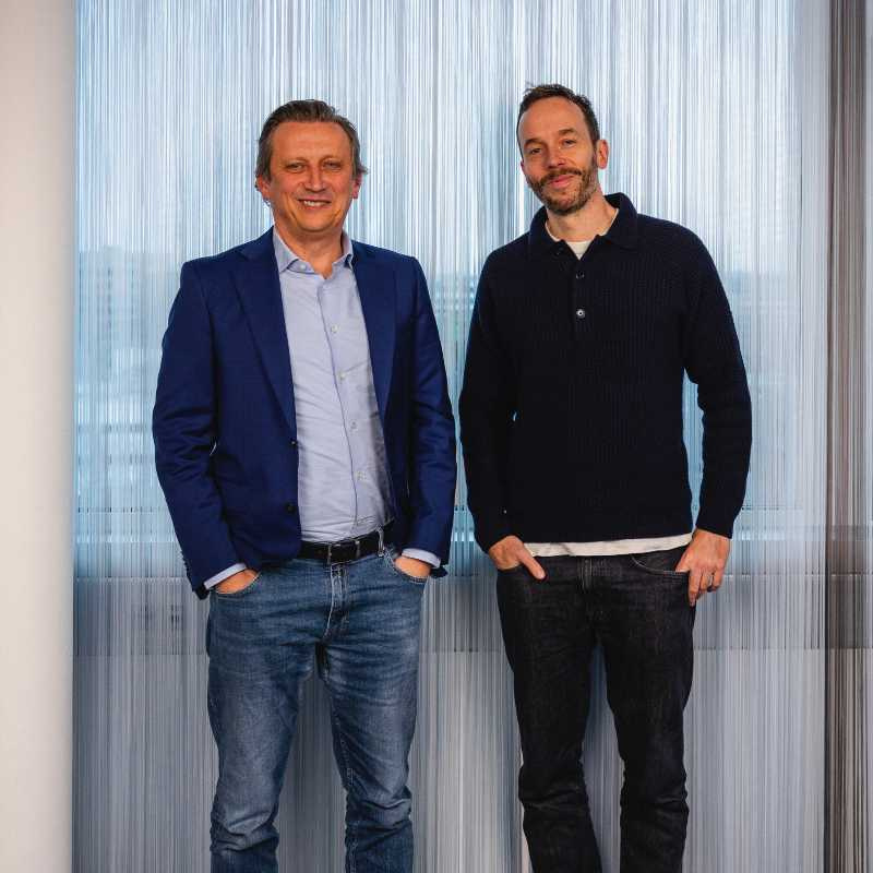 Rewe Group-CEO Lionel Souque und OMR-Gründer Philipp Westermeyer trafen sich in der Rewe-Zentrale in Köln. Die Domstadt ist für den Franzosen inzwischen zur zweiten Heimat geworden. Foto: OMR