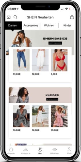 Ein Blick in die Mobile App von Shein
