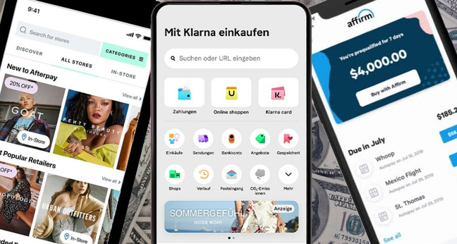 Die Apps von Afterpay, Klarna und Affirm