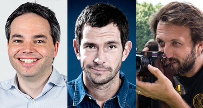 Flo Heinemann, Micky Beisenherz und Paul Ripke (v.l) kommen auf die Expo Stage.