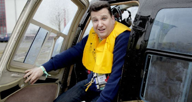 Andre Alpar im Helikopter bei der Online Marketing Rockstars Konferenz 2015 in Hamburg.