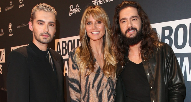 Bill (links) und Tom Kaulitz gemeinsam mit mit Kaulitz' späterer Ehefrau Heidi Klum bei den About You Awards im April 2019 (Foto: Gisela Schober/Getty Images für About You)