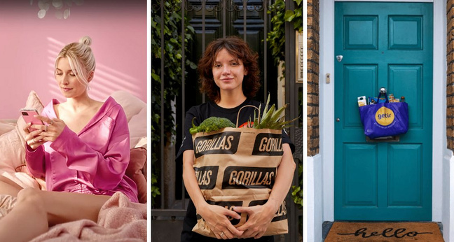 Flink, Gorillas und Getir konkurrieren in Deutschland um die Gunst der Kunden. Fotos: Screenshot, Gorillas, Getir UK