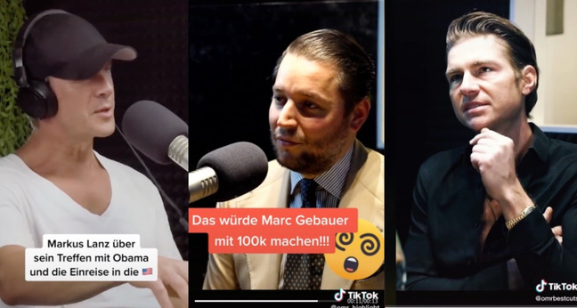 Aus Podcast-Aufnahmen mit Markus Lanz, Marc Gebauer oder Jeremy Fragrance haben User:innen Kurzvideos für Tiktok gemacht. Fotos: Screenshot Tiktok