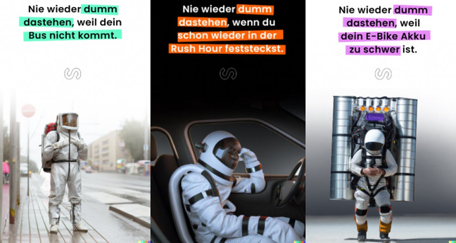 Mithilfe der KI Dall-E hat Sushi-Bikes diese Kampagnen-Motive entworfen. Fotos: Sushi-Bikes