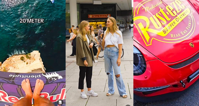 Ausschnitte aus besonders erfolgreichen Tiktok Clips von (von links) Red Bull, Colibri Cosmetics und Porsche (Montage: OMR)