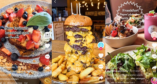 Wo gibt es das beste Frühstück, den besten Burger oder den besten Brunch der Stadt? Auf Fragen wie diese wollen Tiktok-Accounts wie (von links) "Gastro Berlin", "Food Lover Hamburg" und "unterwegsmitjulia" Antworten geben