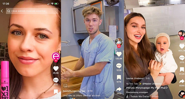 Die Tiktok-Accounts von Essence, Bestattungen Burger und Influencerin Louisa Jindaoui