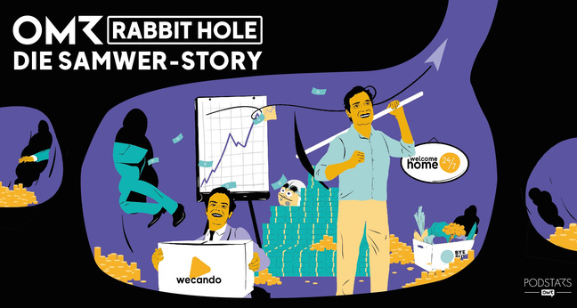 "OMR Rabbit Hole: Die Samwer Story" – der neue Storytelling-Podcast von OMR. Illustration: Simon Badt