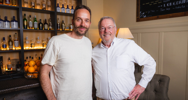 OMR-Gründer Philipp Westermeyer und Ex-Aldi-Süd-Chef Ulrich Wolters nach der Aufnahme