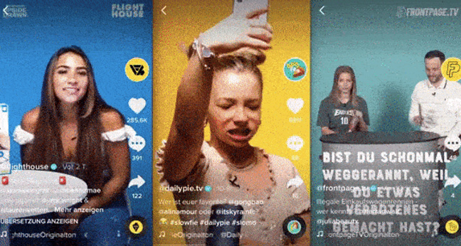 Original und Kopie und Kopie: Abschnitte auf aktuellen Shows von Flighthouse, Daily Pie und FrontpageTV (v.l.)