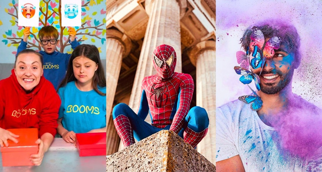 Die drei deutschen Youtube-Shorts-Kanäle mit den meisten Abrufen (von links): Family Booms, German Spidey und Younes Zarou