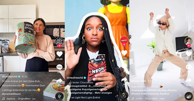 (Von links) Screenshots von den Tiktok-Accounts von Just Spices, Neoh und kaan.etm