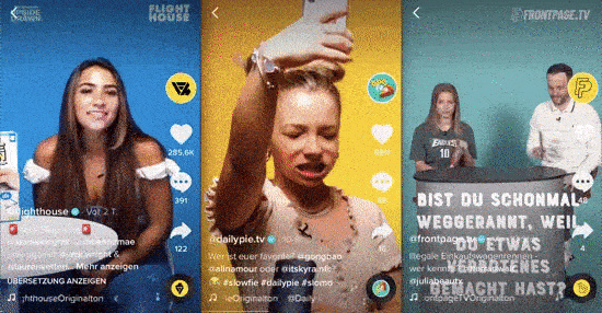 Original und Kopie und Kopie: Abschnitte auf aktuellen Shows von Flighthouse, Daily Pie und FrontpageTV (v.l.)
