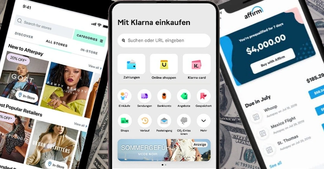 Die Apps von Afterpay, Klarna und Affirm