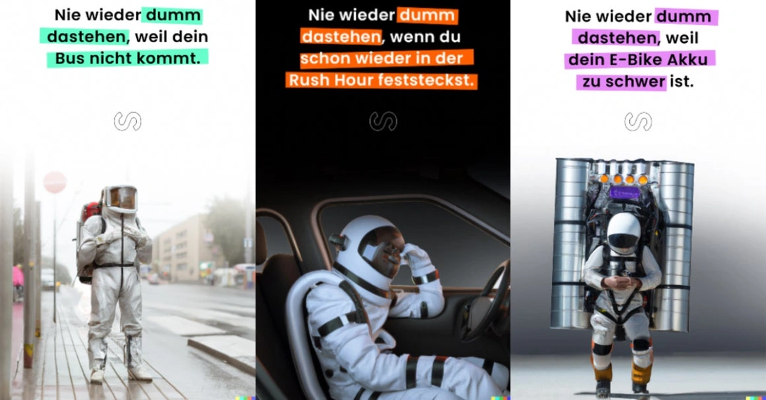 Mithilfe der KI Dall-E hat Sushi-Bikes diese Kampagnen-Motive entworfen. Fotos: Sushi-Bikes