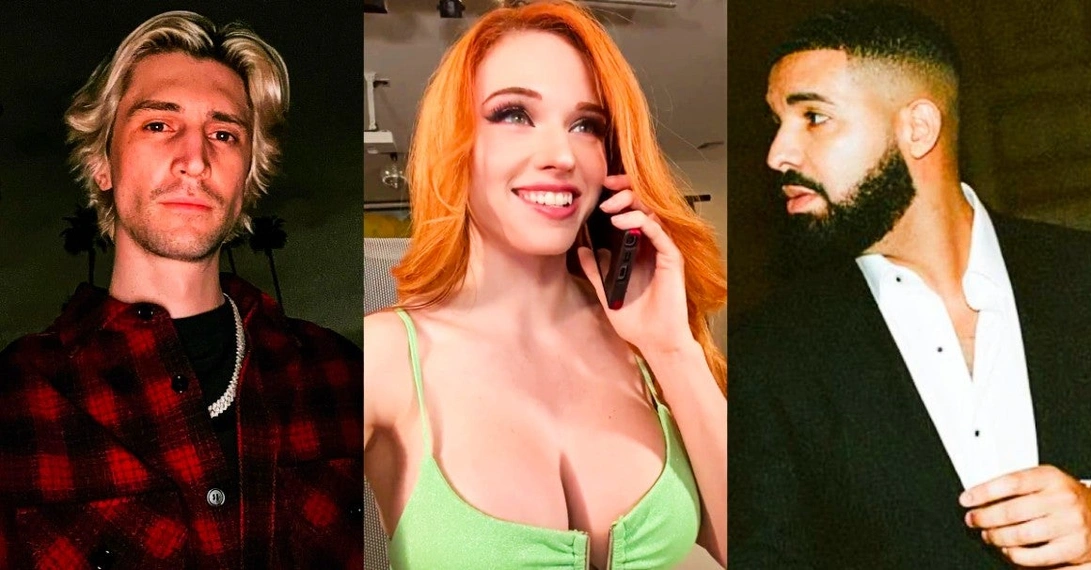 Drei Partner von Kick.com: xQc", "Amouranth" und Drake