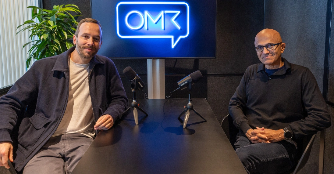 OMR-Gründer Philipp Westermeyer traf Microsoft-CEO Satya Nadella am Rande der AI-Tour des Software-Herstellers in München. Foto: Microsoft