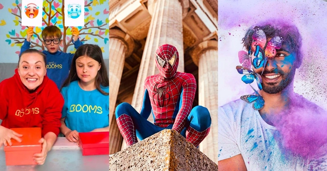 Die drei deutschen Youtube-Shorts-Kanäle mit den meisten Abrufen (von links): Family Booms, German Spidey und Younes Zarou