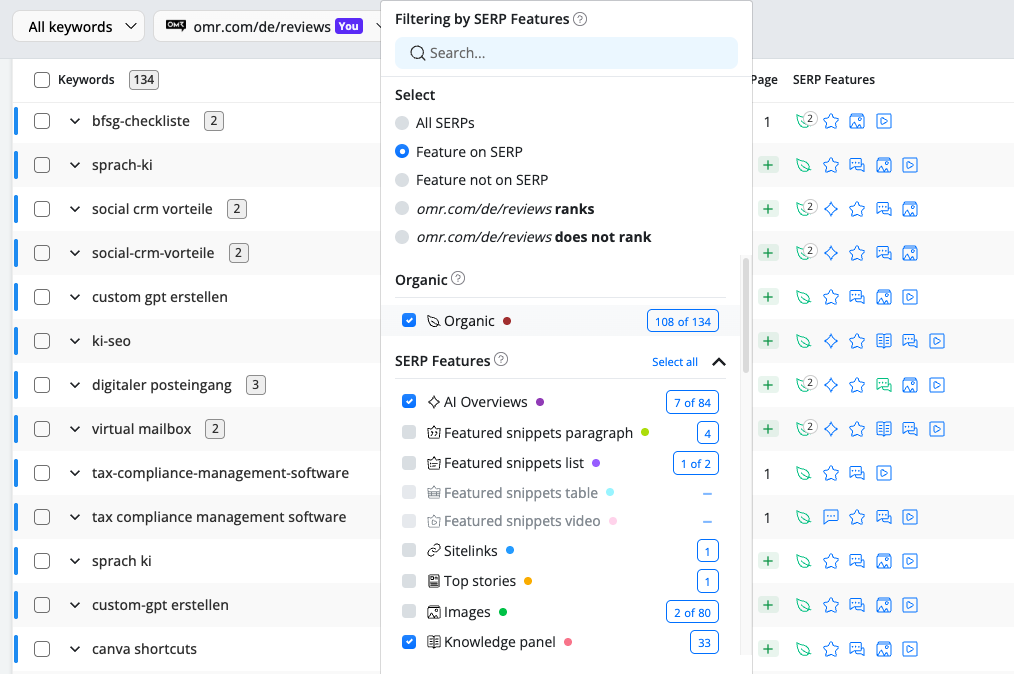 AWR Screenshot SERP Features Details