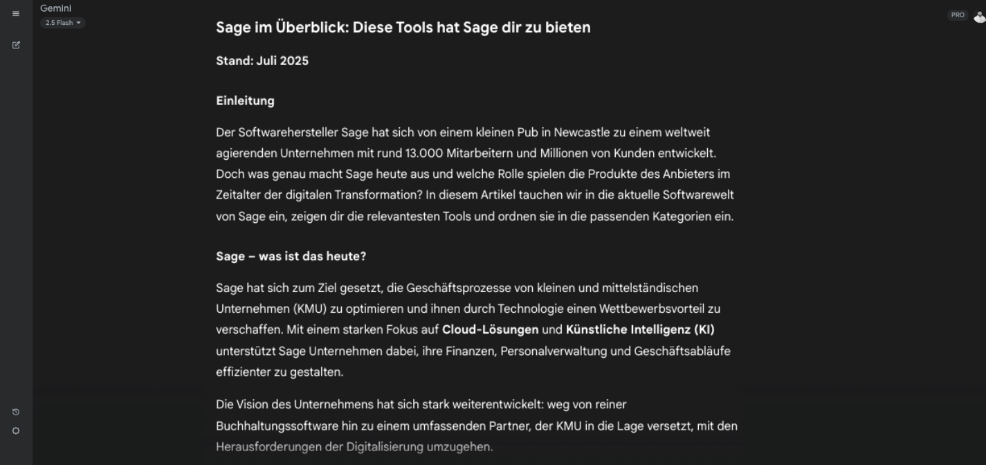 Update eines alten Sage-Übersichts-Artikels, Prompt und Antwort