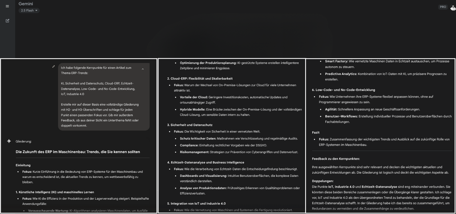 Gliederungsvorschlag für ERP-Trends, vorgeschlagen von Gemini